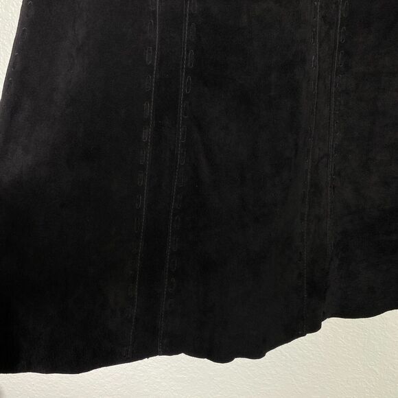 Asos Skirt Womens 6 Suede Leather Lace Up Heavy Stitch Detail Midi Black Boho - Picture 5 of 11